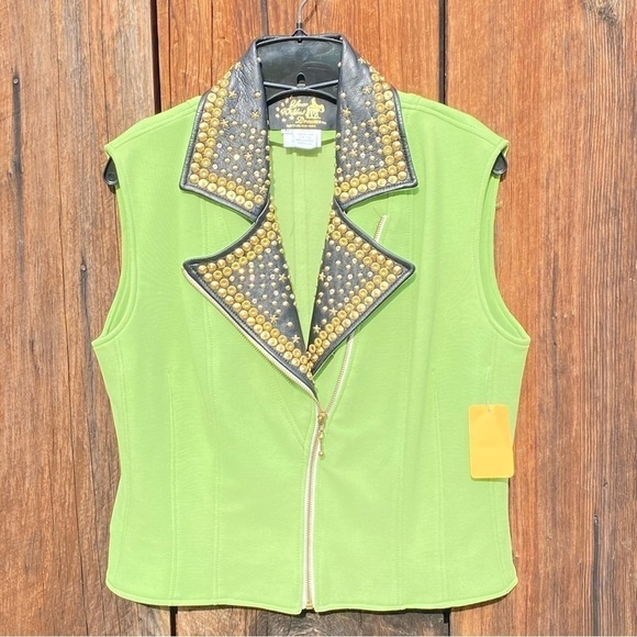 Your Wildest Dreams Jackets & Blazers - Vintage Leather Studded collar Vest in Chartreuse. Made by Your Wildest Dreams